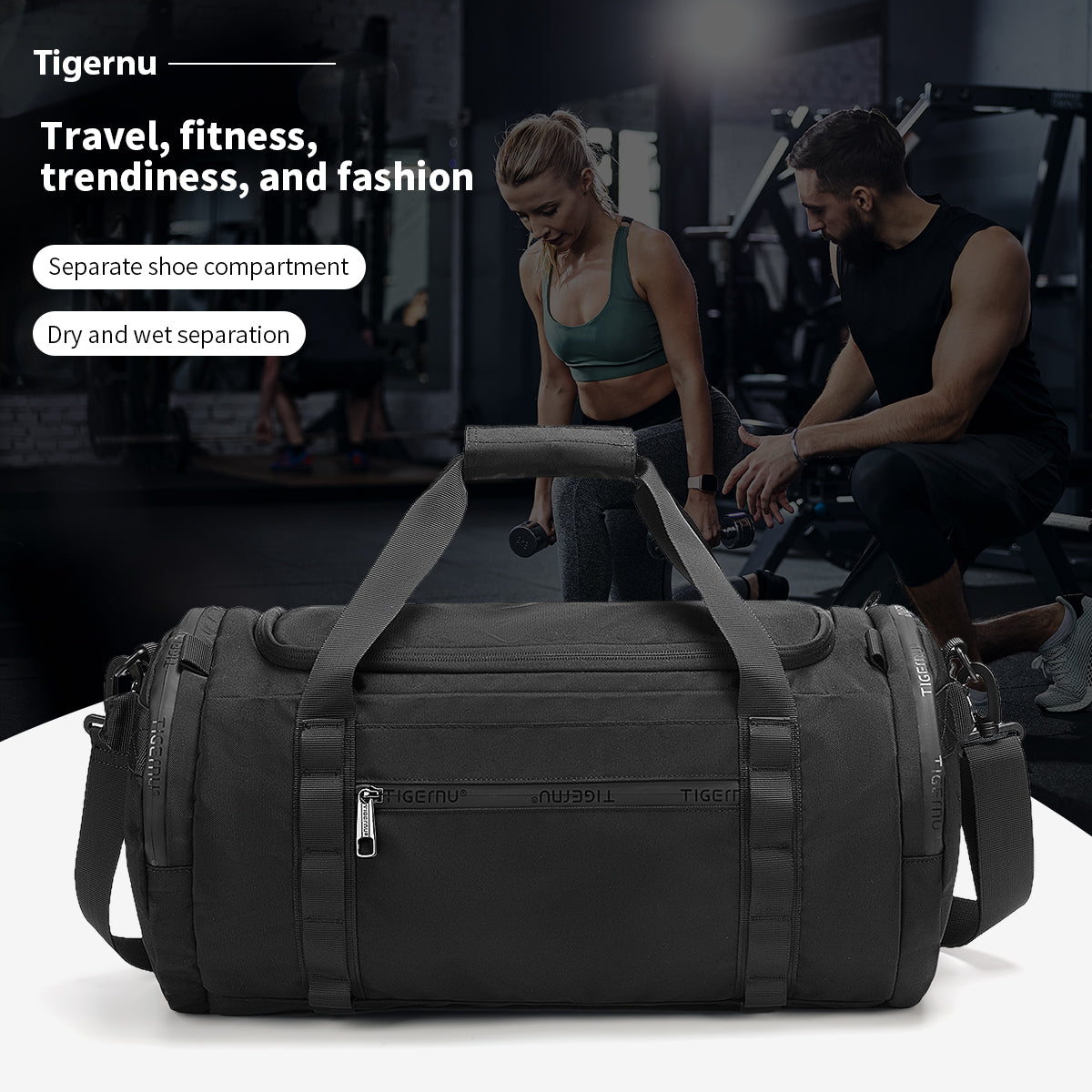 Tigernu brand new travel fitness trendy and fashionable gym waterproof bag with shoes compartments