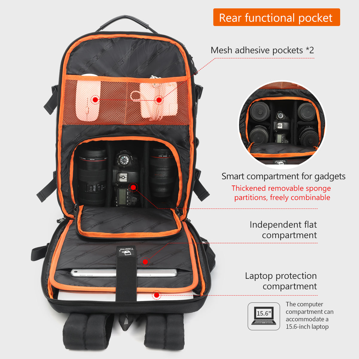 TIGERNU New T-B9235 Multi-Purpose Camera Drone Laptop Backpack