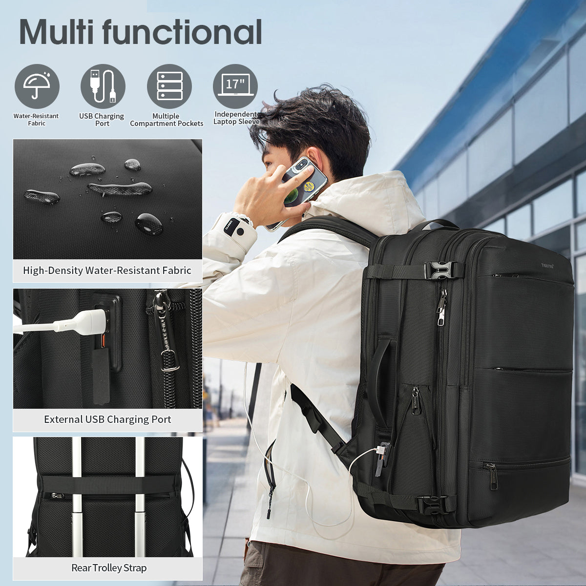 Tigernu new T-B9831 large capacity 27L To 37L leisure travel laptop backpack